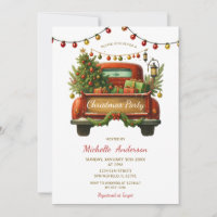 Rustic Red Truck Winter Pine Tree Christmas Party