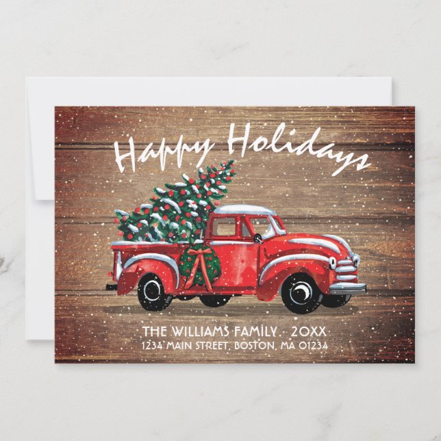 Rustic Red Vintage Truck Happy Holidays Moving Announcement (Front)