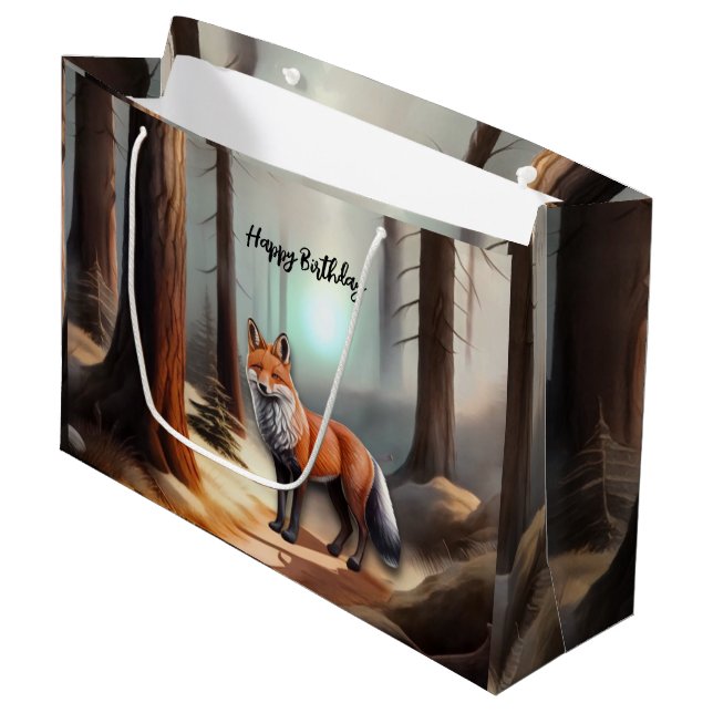 Rustic Red Watercolor Fox Large Gift Bag (Front Angled)