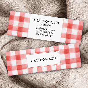 Rustic Red Watercolor Gingham Minimalist Mini Business Card