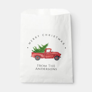 Rustic Red Watercolor Truck With Christmas Tree Favour Bags