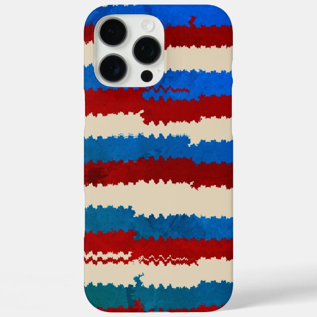 Rustic Red, White and Blue Torn Striped Pattern Case-Mate iPhone Case (Back)