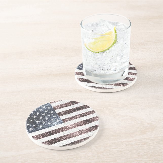 Rustic Red White Blue Sparkles USA flag  Coaster (Side)