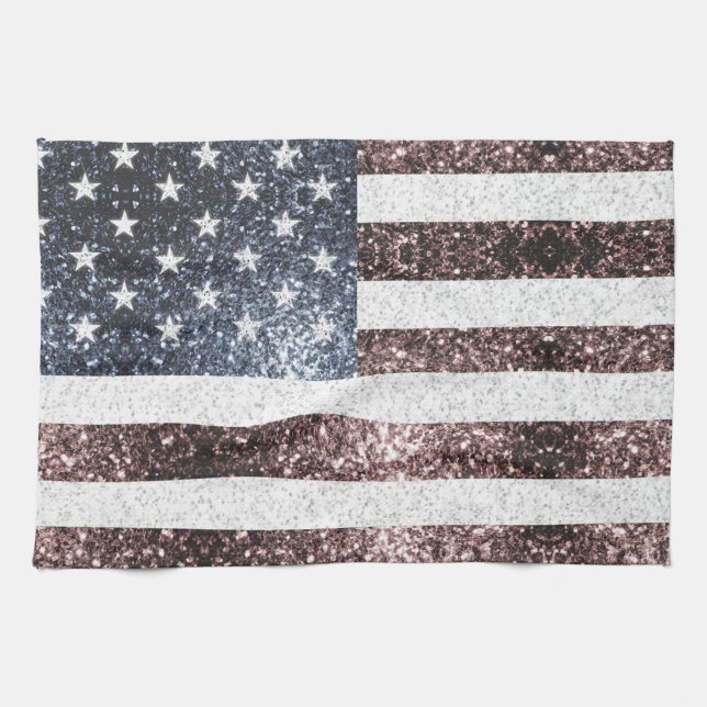 Rustic Red White Blue Sparkles USA flag Tea Towel (Horizontal)