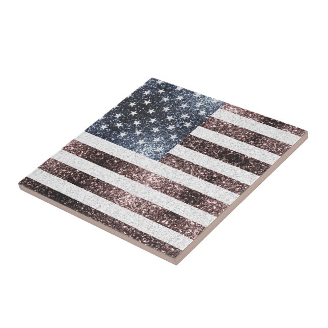 Rustic Red White Blue Sparkles USA flag  Tile (Side)