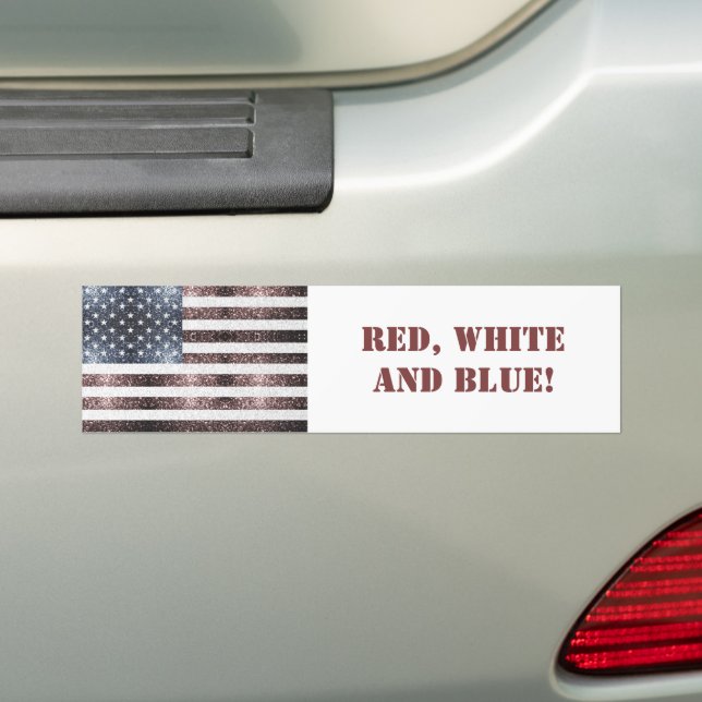 Rustic Red White Blue Sparkles USA flag with text Bumper Sticker (On Car)