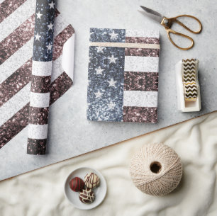 Rustic Red White Blue Sparkles USA flag Wrapping Paper