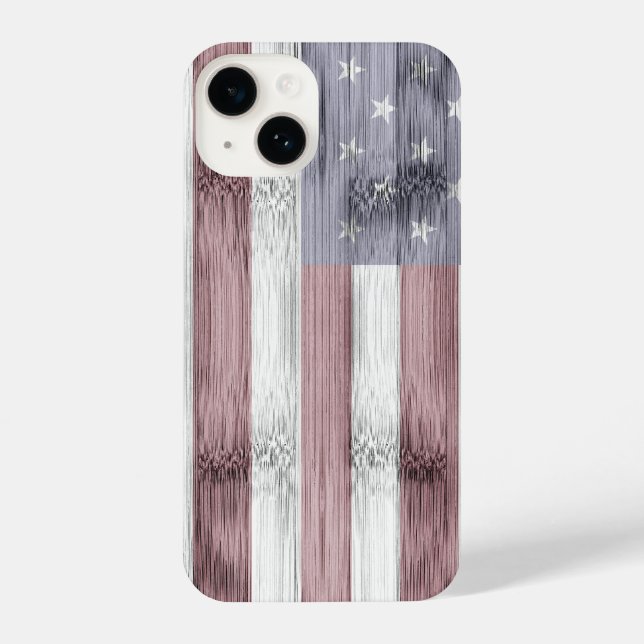 Rustic Red White Blue Wood USA flag America iPhone Case (Back)