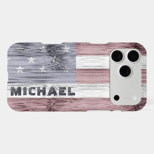 Rustic Red White Blue Wood USA flag Monogram