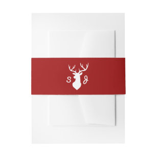 Rustic Red White Deer Wedding Invitation Belly Band