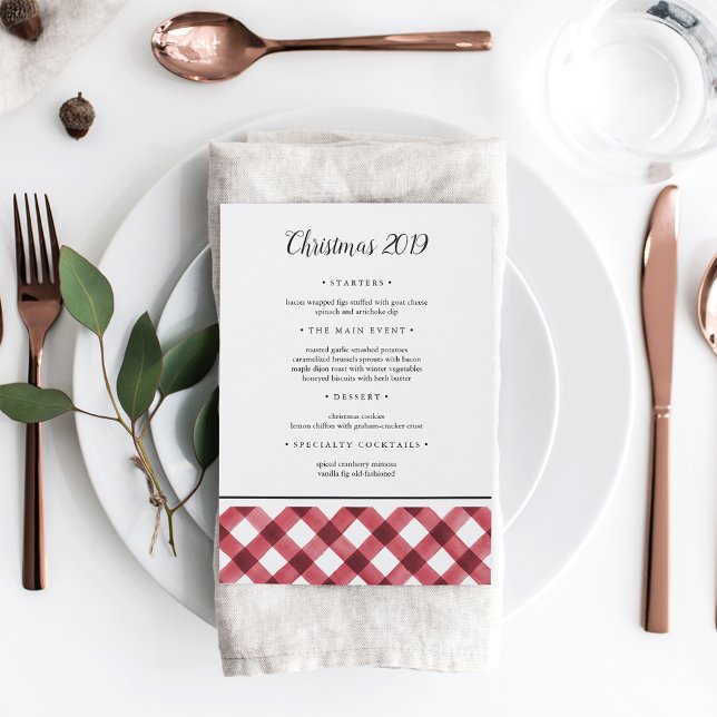 Rustic Red & White Plaid Christmas Holiday Menu (Creator Uploaded)