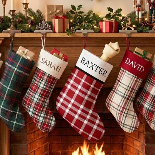 Rustic Red White Plaid Personalised Festive Small Christmas Stocking (Creator Uploaded)