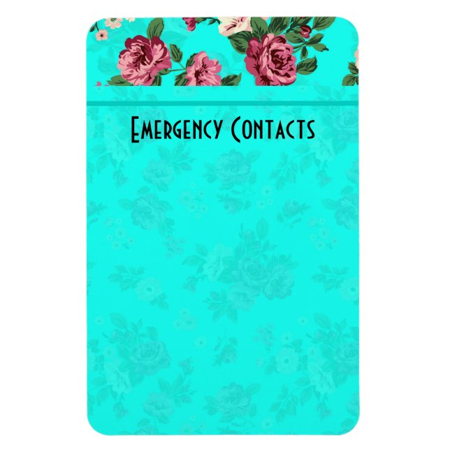 Rustic Red & White Roses Blue-Green Background Magnet (Vertical)