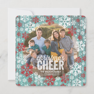 Rustic Red & White Snowflakes Photo Holiday Card