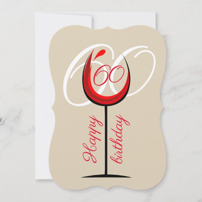 Rustic Red Wine Glass 60th Birthday Card (Front)