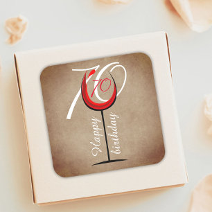Rustic Red Wine Glass 70th Birthday Square Sticker