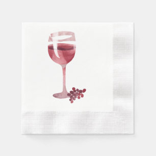 Rustic Red Wine Glass and Grapes Watercolor Napkin