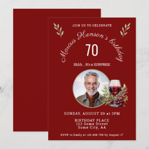 Rustic Red Wine Glass Olive 50th Birthday Photo Invitation