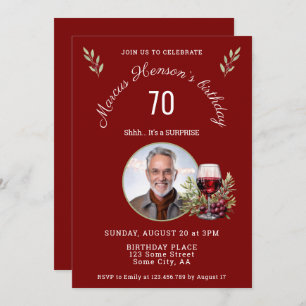 Rustic Red Wine Glass Olive 50th Birthday Photo Invitation