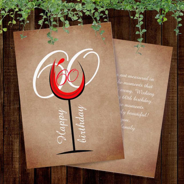 Rustic Red Wine Glass Script 60th Birthday   Card (Creator Uploaded)