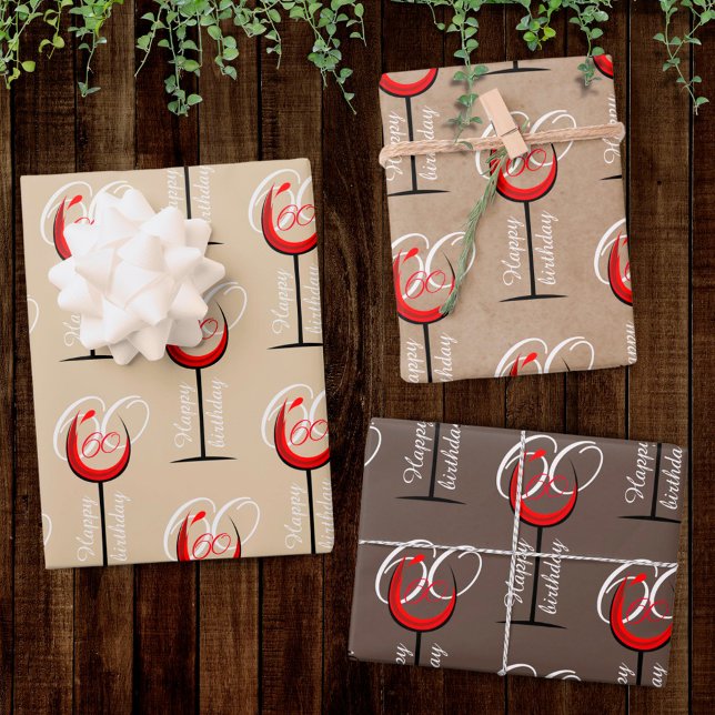 Rustic Red Wine Glass Script 60th Birthday Gift Wr Wrapping Paper Sheet (Creator Uploaded)