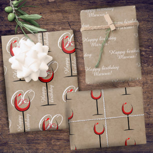 Rustic Red Wine Glass Script 60th Birthday Gift  Wrapping Paper Sheet