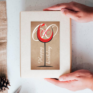 Rustic Red Wine Glass Script 60th Birthday Rectangular Sticker