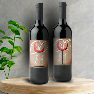 Rustic Red Wine Glass Script 60th Birthday Wine Label