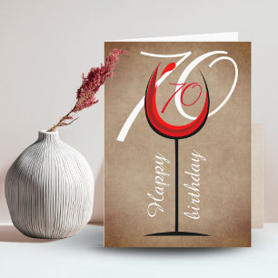 Rustic Red Wine Glass Script 70th Birthday   Card