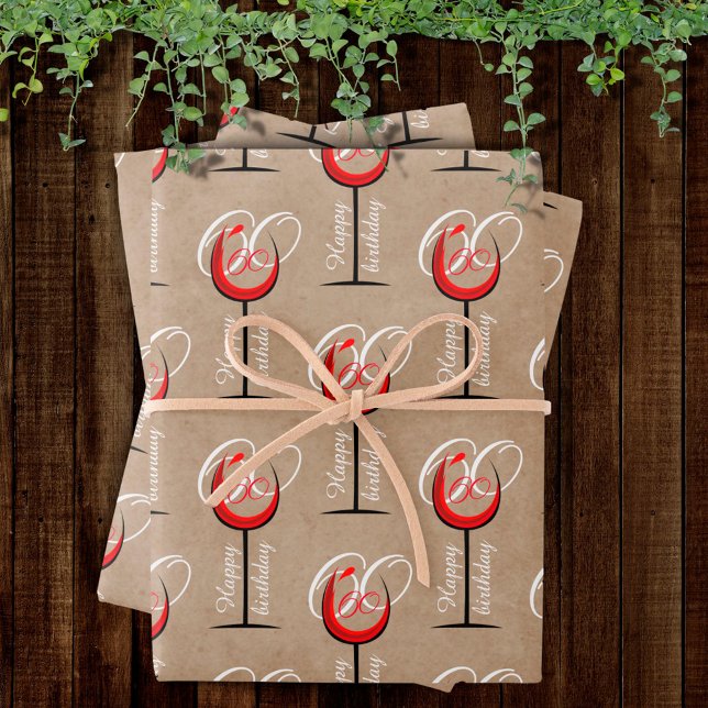 Rustic Red Wine Glass Script 70th Birthday Gift Wrapping Paper Sheet (Creator Uploaded)