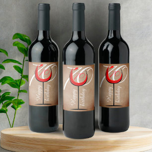 Rustic Red Wine Glass Script 70th Birthday Label