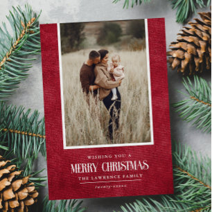 Rustic Red Winter Christmas Single Photo Holiday Card