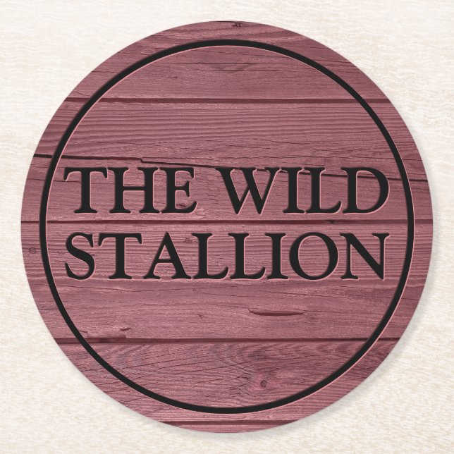 Rustic Red Wood Faux Engraved Name Bar Round Paper Coaster (Front)