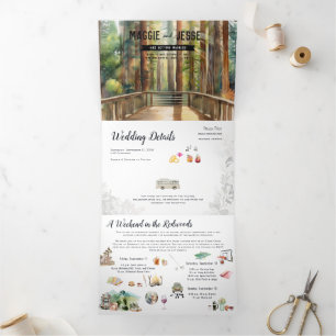 Rustic Redwood Forest Wedding Tri-Fold Invitation