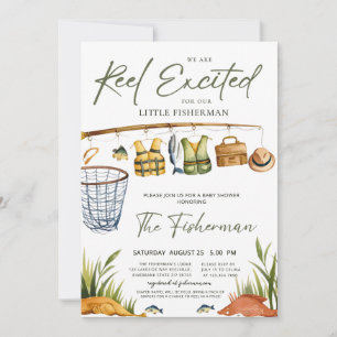 Rustic Reel Excited Little Fisherman Baby Shower Invitation