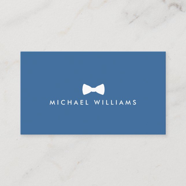 Rustic Refined Men's Bow Tie Logo on Blue Business Card (Front)