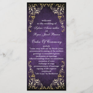 Rustic Regal Ornamental Purple And Gold Wedding Programme