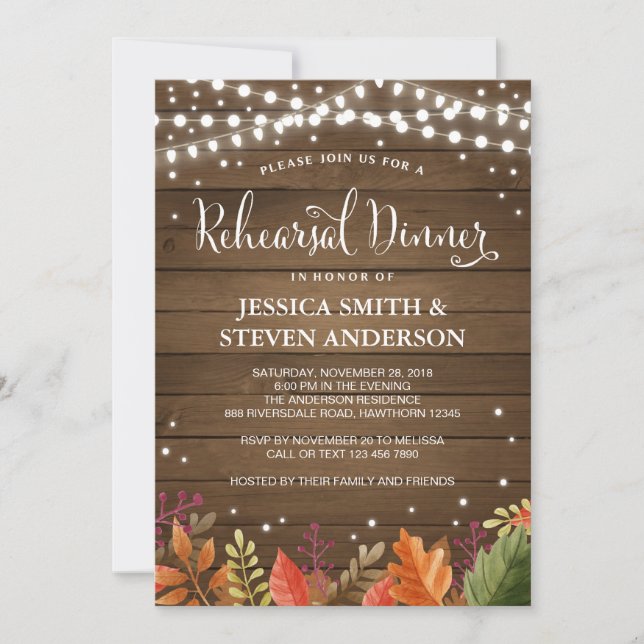 Rustic Rehearsal Dinner invitation, fall wedding Invitation (Front)
