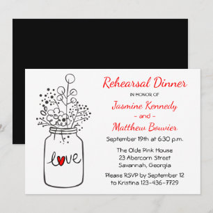 Rustic Rehearsal Dinner Mason Jar Black Wedding Invitation