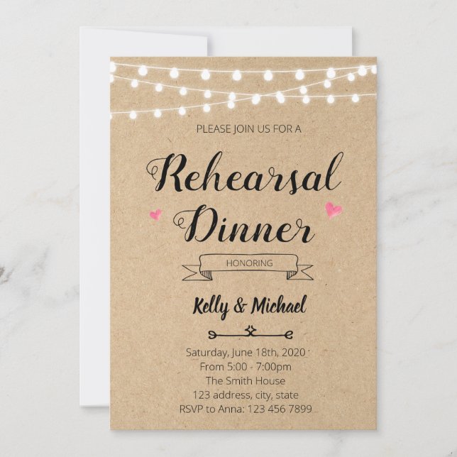 Rustic Rehearsal Dinner party Invitation (Front)