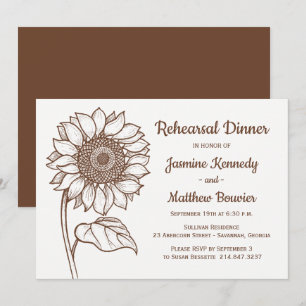 Rustic Rehearsal Dinner Sunflower Brown Floral Invitation