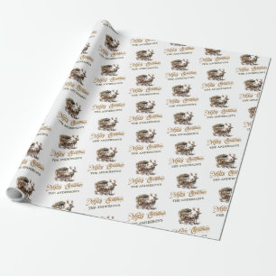 Rustic Reindeer and sleigh greenery and gold chic Wrapping Paper