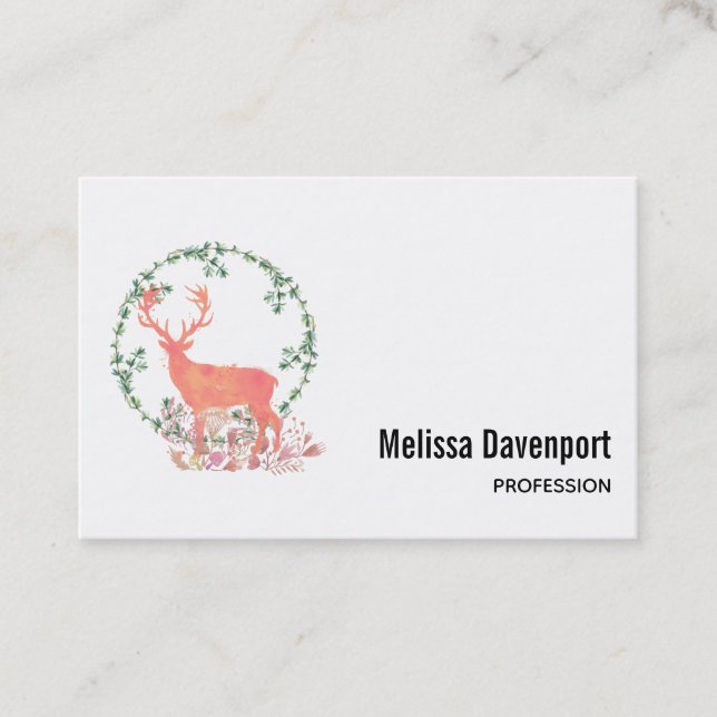 Rustic Reindeer Boho Watercolor Business Card (Front)