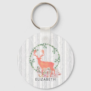 Rustic Reindeer Boho Watercolor Custom Key Ring