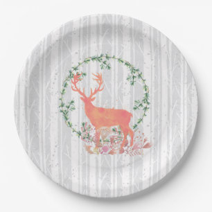 Rustic Reindeer Boho Watercolor Paper Plate