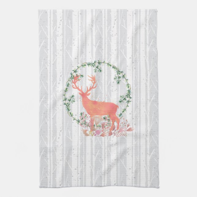 Rustic Reindeer Boho Watercolor Tea Towel (Vertical)
