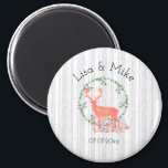 Rustic Reindeer Boho Watercolor Wedding Magnet<br><div class="desc">A commemorative wedding magnet with a digital watercolor design. A pastel orange reindeer silhouette inside a wreath of herbal leaves. Mushrooms and forest ferns at his feet. A grey and white birch tree pattern in the background.</div>