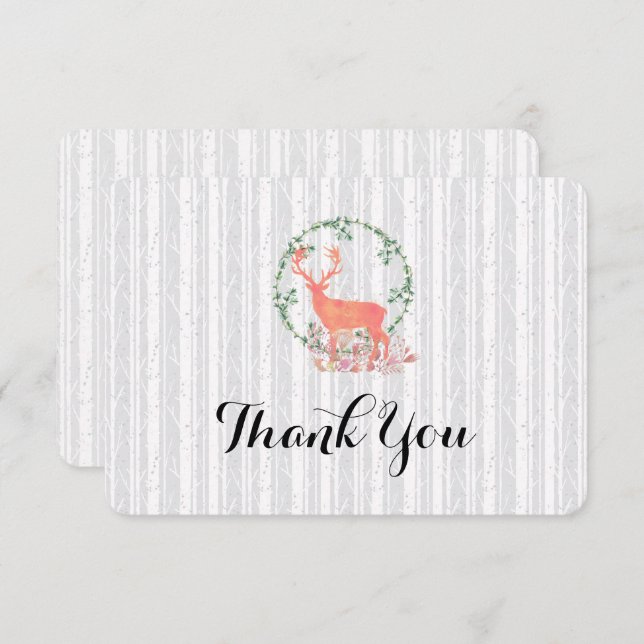 Rustic Reindeer Botanical Wedding Thank You Invitation (Front/Back)