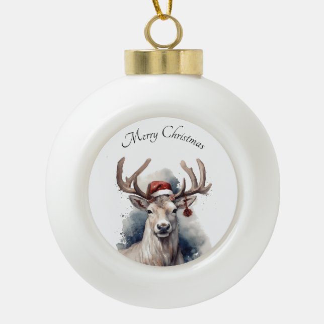 Rustic Reindeer Christmas, custom Ceramic Ball Christmas Ornament (Front)