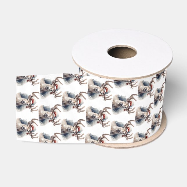 Rustic Reindeer Christmas, custom Grosgrain Ribbon (Spool)